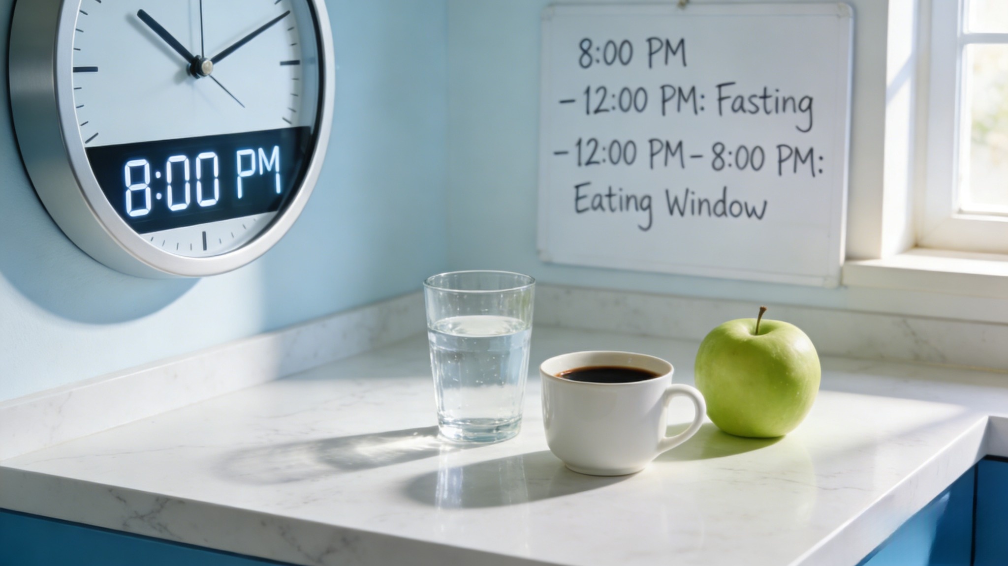 Clock showing fasting and eating windows for intermittent fasting