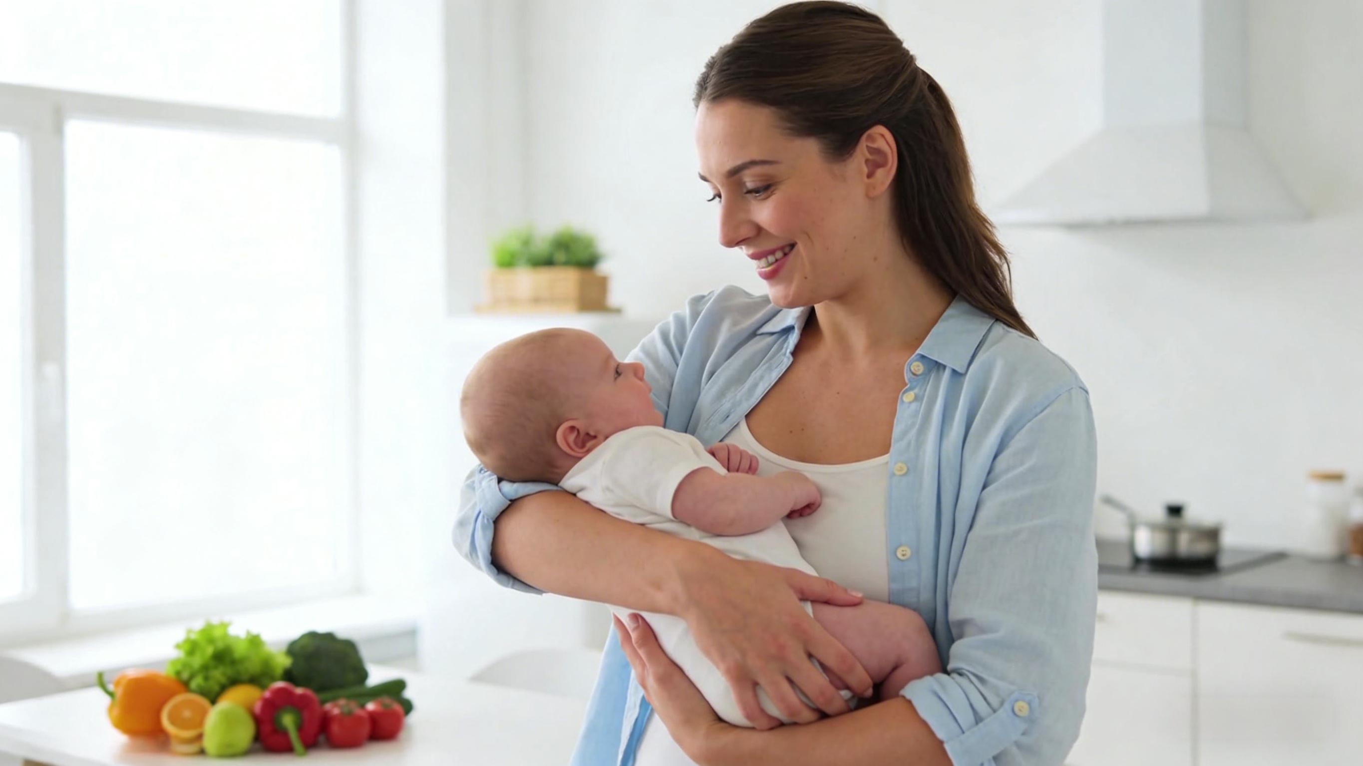 New mother caring for baby while maintaining healthy lifestyle