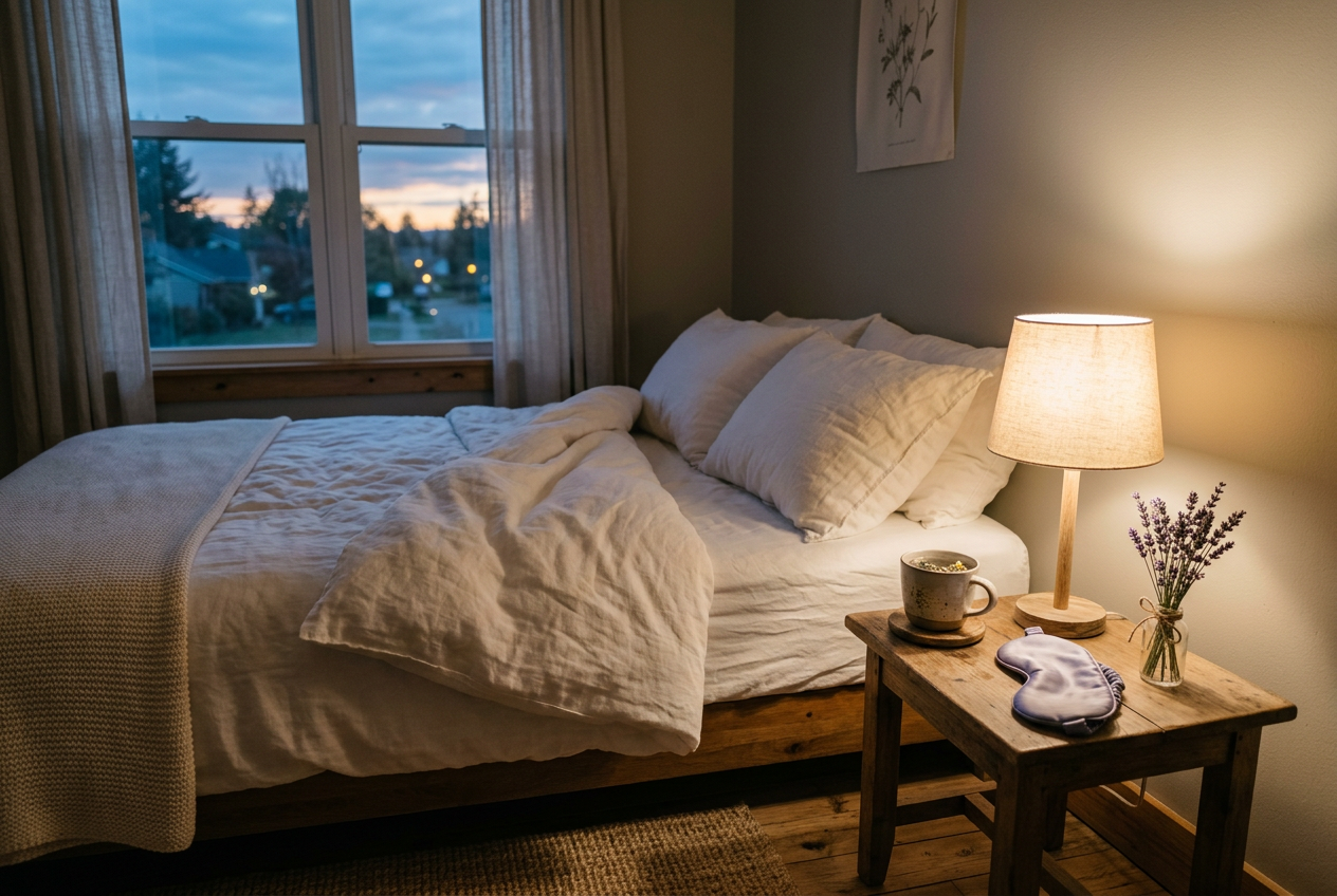 Peaceful bedroom with calming atmosphere for quality sleep